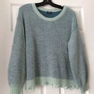 Splendid distressed blue on blue sweater xs oversized plus NWT